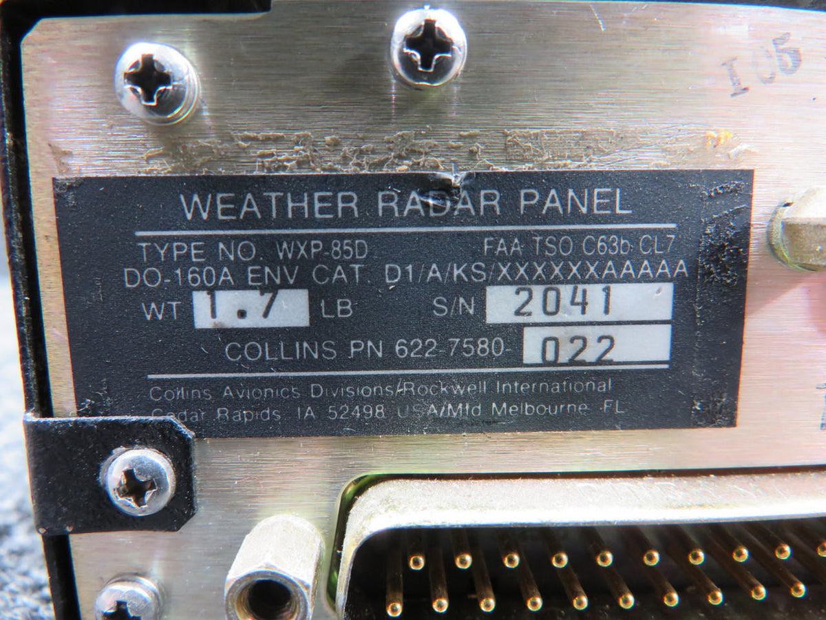 Collins 622-7580-022 Collins WXP-85D Weather Radar Panel with Modifications