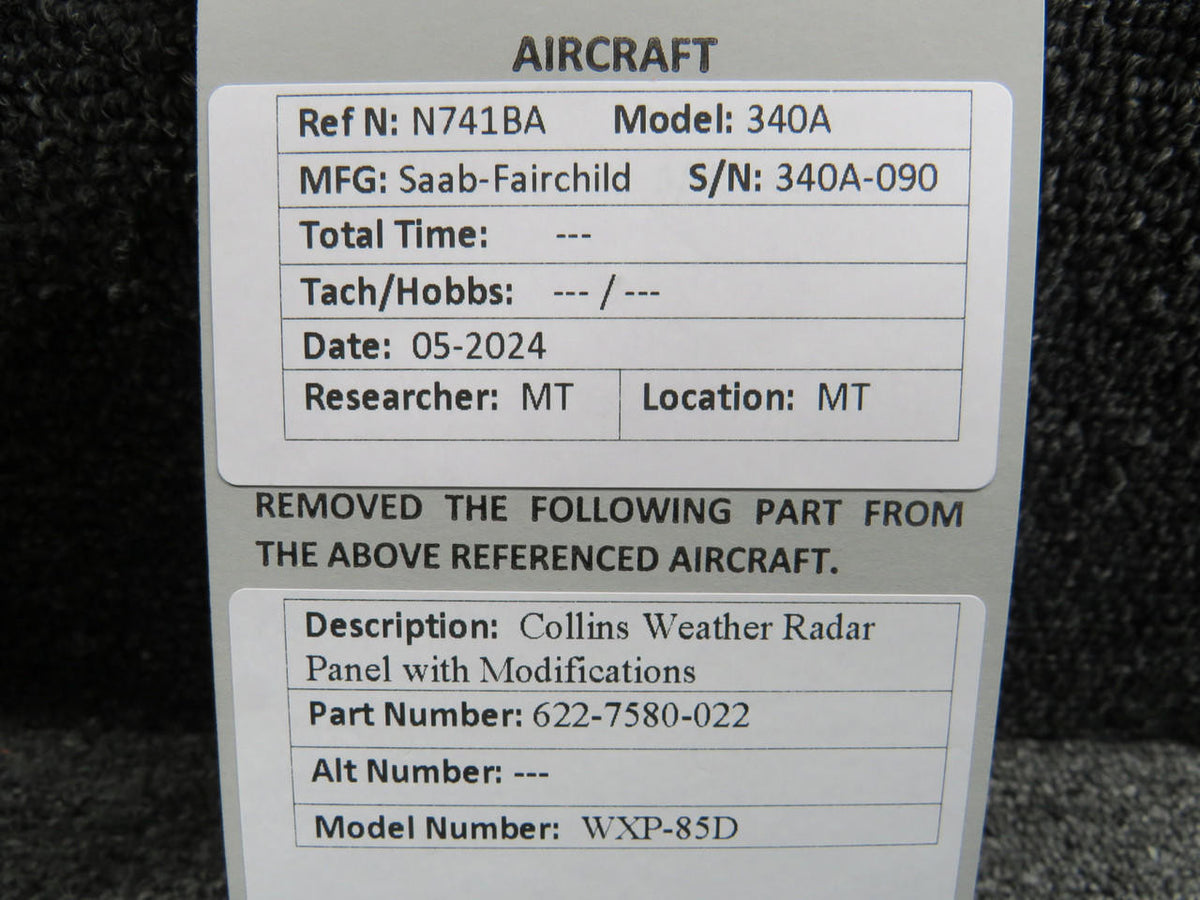 Collins 622-7580-022 Collins WXP-85D Weather Radar Panel with Modifications