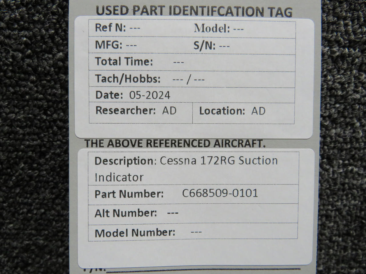 Cessna Aircraft Parts C668509-0101 Cessna 172RG Suction Indicator