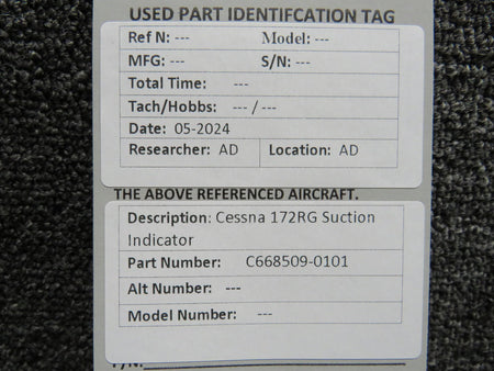 Cessna Aircraft Parts C668509-0101 Cessna 172RG Suction Indicator