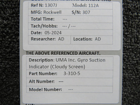 UMA 3-310-5 UMA Inc. Gyro Suction Indicator (Cloudy Screen)