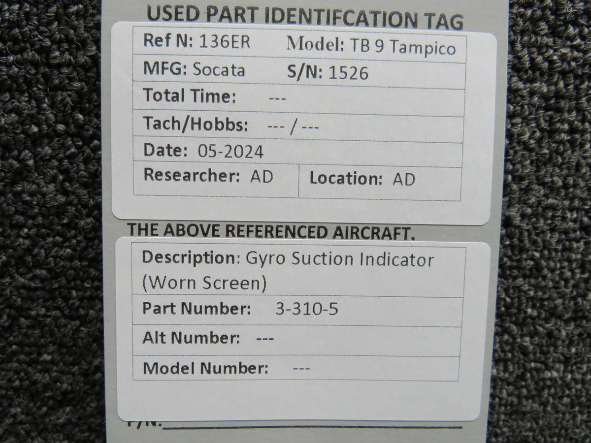 Does Not Apply 3-310-5 Gyro Suction Indicator (Worn Screen)