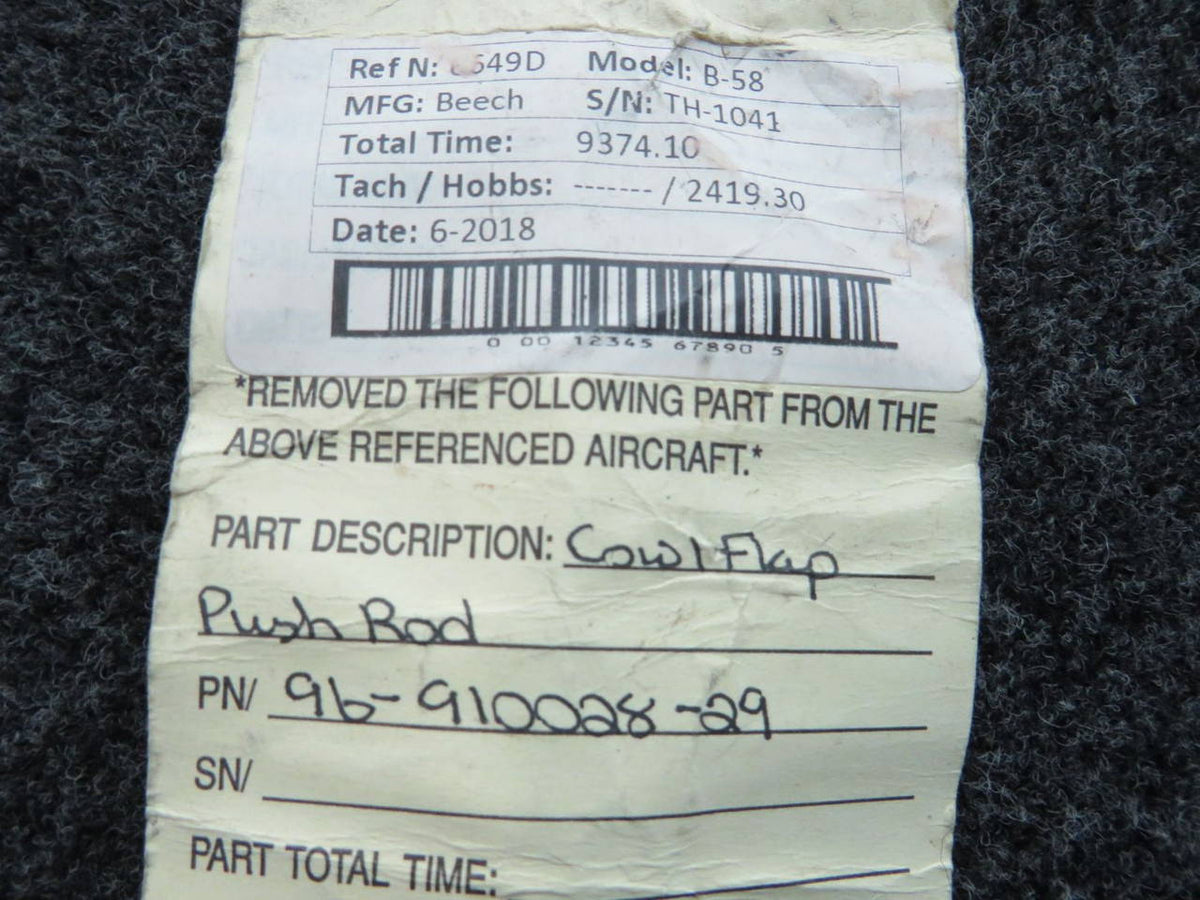 96-910028-29 Beech 58 Cowl Flap Push Rod Assembly BAS Part Sales | Airplane Parts
