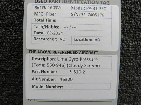 UMA 3-310-2 (Alt: 46320) Uma Gyro Pressure (Cloudy Glass) (Code: 550-846)