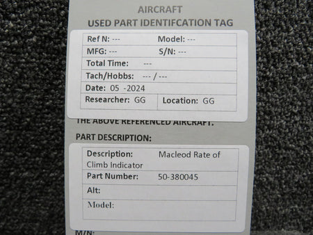 MacLeod 50-380045 Macleod Rate of Climb Indicator