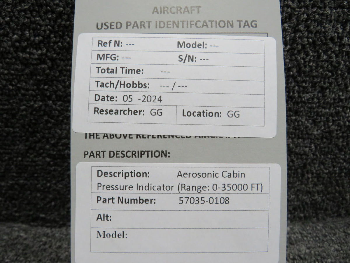 Aerosonic 57035-0108 Aerosonic Cabin Pressure Indicator (Range: 0-35000 FT)