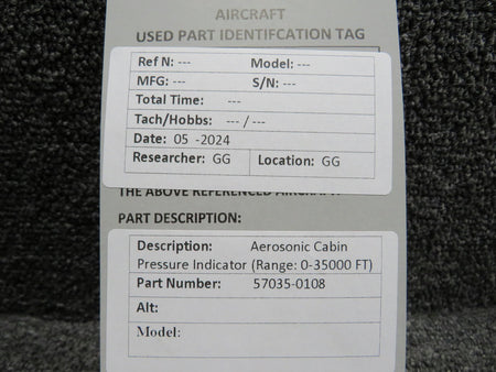 Aerosonic 57035-0108 Aerosonic Cabin Pressure Indicator (Range: 0-35000 FT)