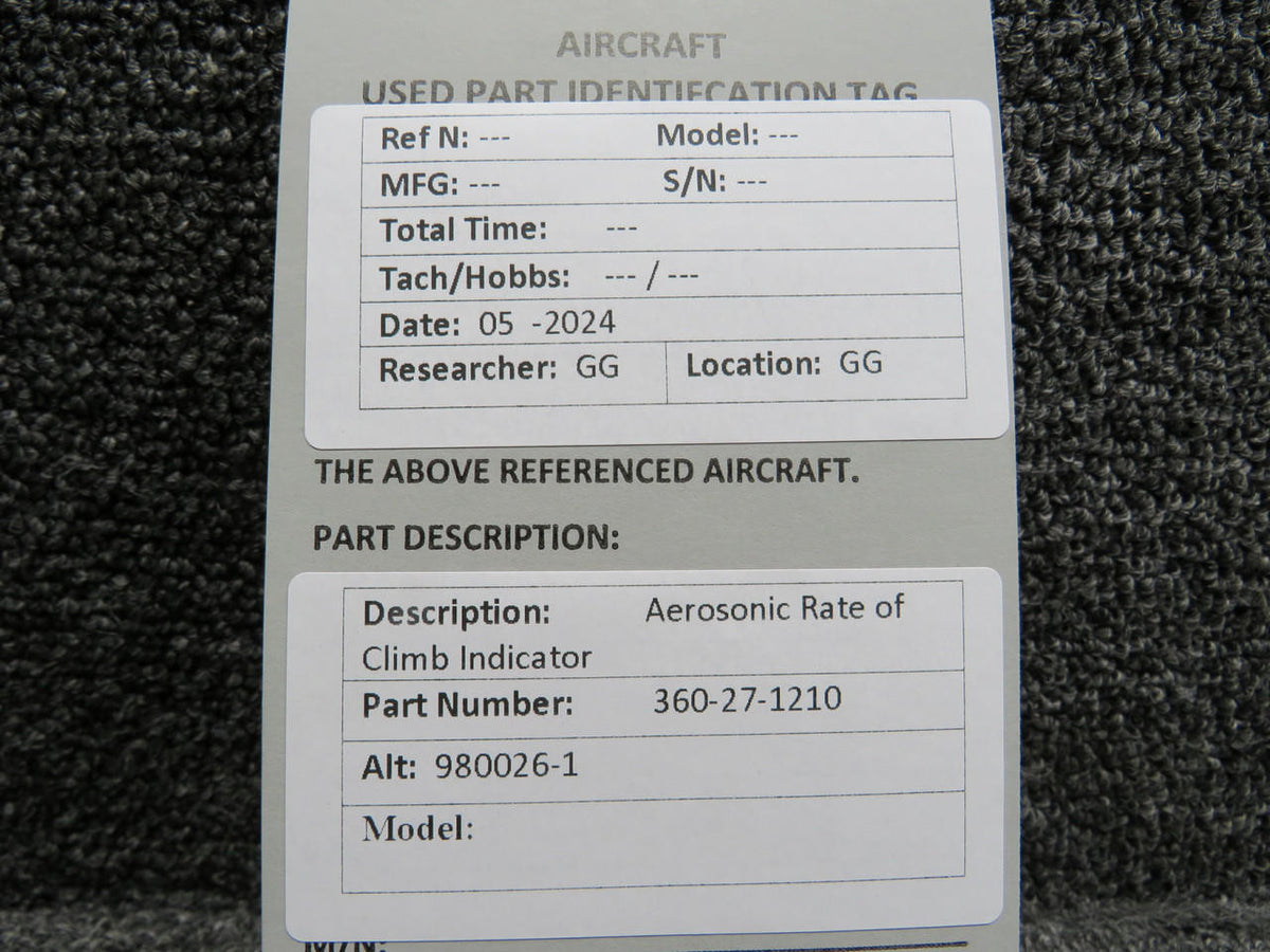 Aerosonic 360-27-1210 (Alt: 980026-1) Aerosonic Rate of Climb Indicator