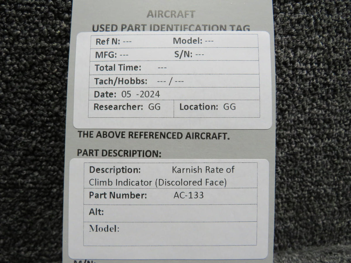 Karnish AC-133 Karnish Rate of Climb Indicator (Discolored Face)