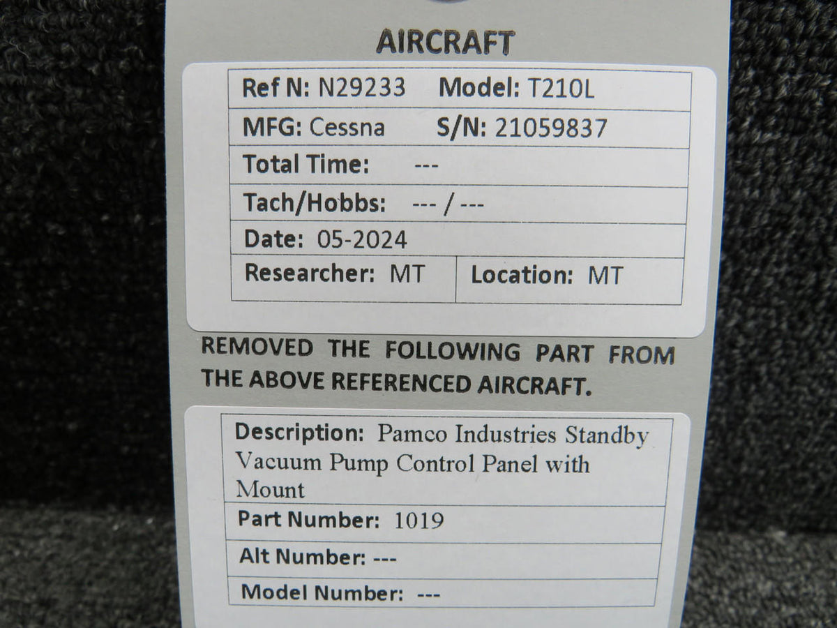 Pamco Industries 1019 Pamco Industries Standby Vacuum Pump Control Panel with Mount