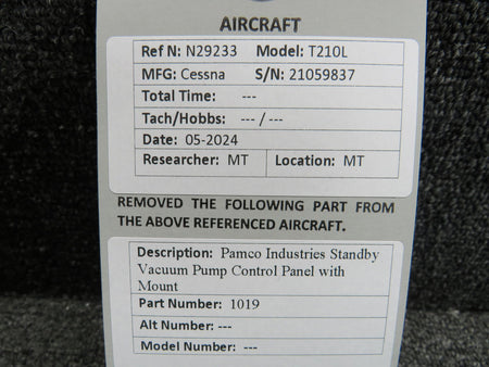 Pamco Industries 1019 Pamco Industries Standby Vacuum Pump Control Panel with Mount