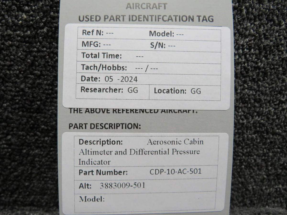 Aerosonic CDP-10-AC-501 Aerosonic Cabin Altimeter and Differential Pressure Indicator