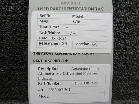 Aerosonic CDP-10-AC-501 Aerosonic Cabin Altimeter and Differential Pressure Indicator