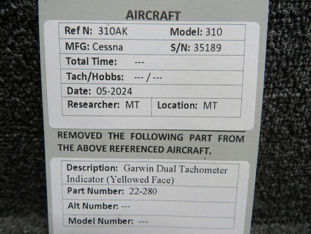 Garwin 22-280 Garwin Dual Tachometer Indicator (Yellowed Face)