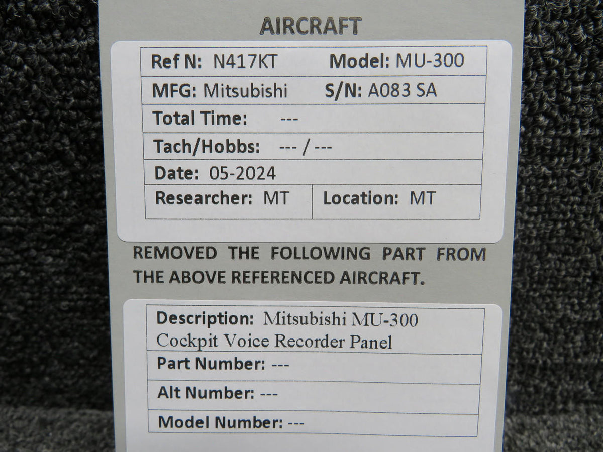 Mitsubishi MU-300 Cockpit Voice Recorder Panel