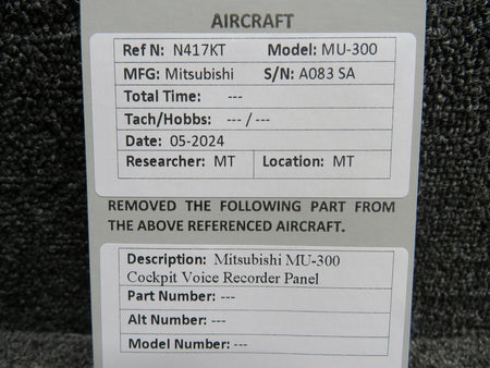 Mitsubishi MU-300 Cockpit Voice Recorder Panel
