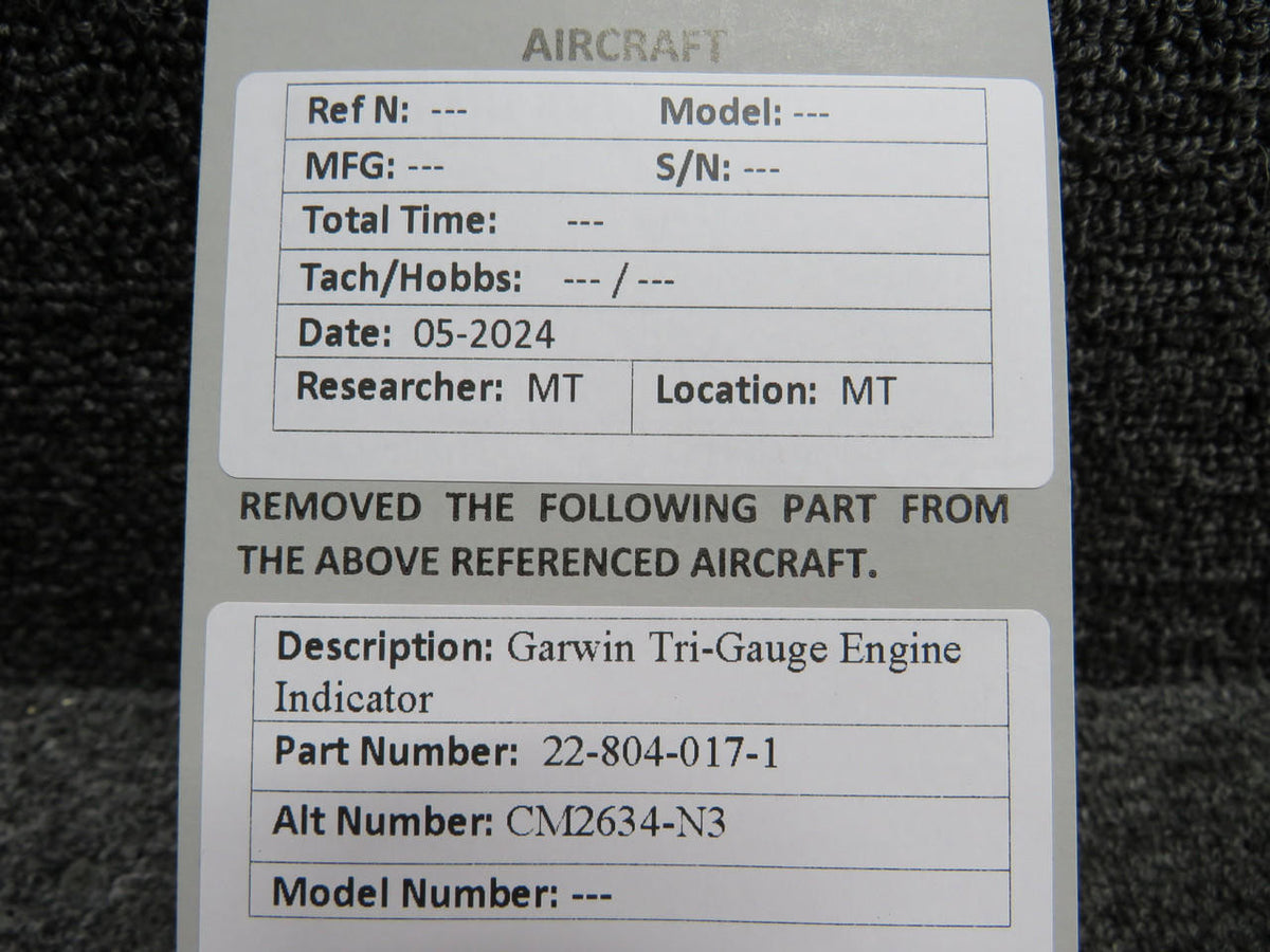 Garwin 22-804-017-1 (Alt: CM2634-N3) Garwin Tri-Gauge Engine Indicator
