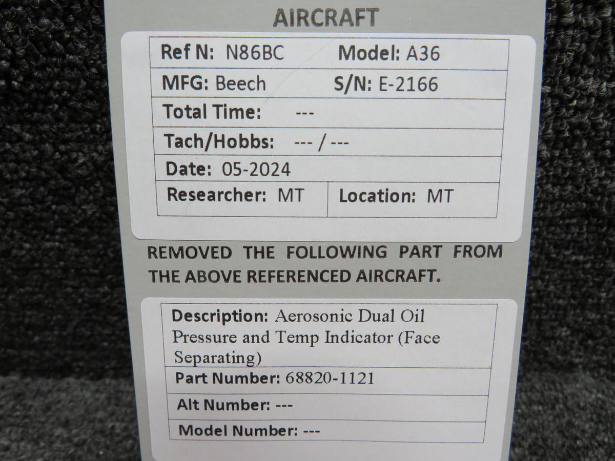 Aerosonic 68820-1121 Aerosonic Dual Oil Pressure and Temp Indicator (Face Separating)