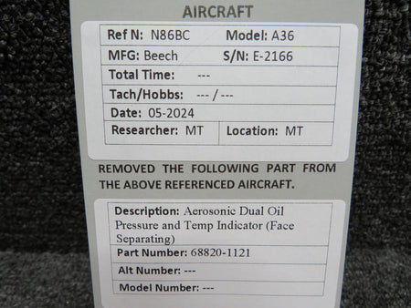 Aerosonic 68820-1121 Aerosonic Dual Oil Pressure and Temp Indicator (Face Separating)