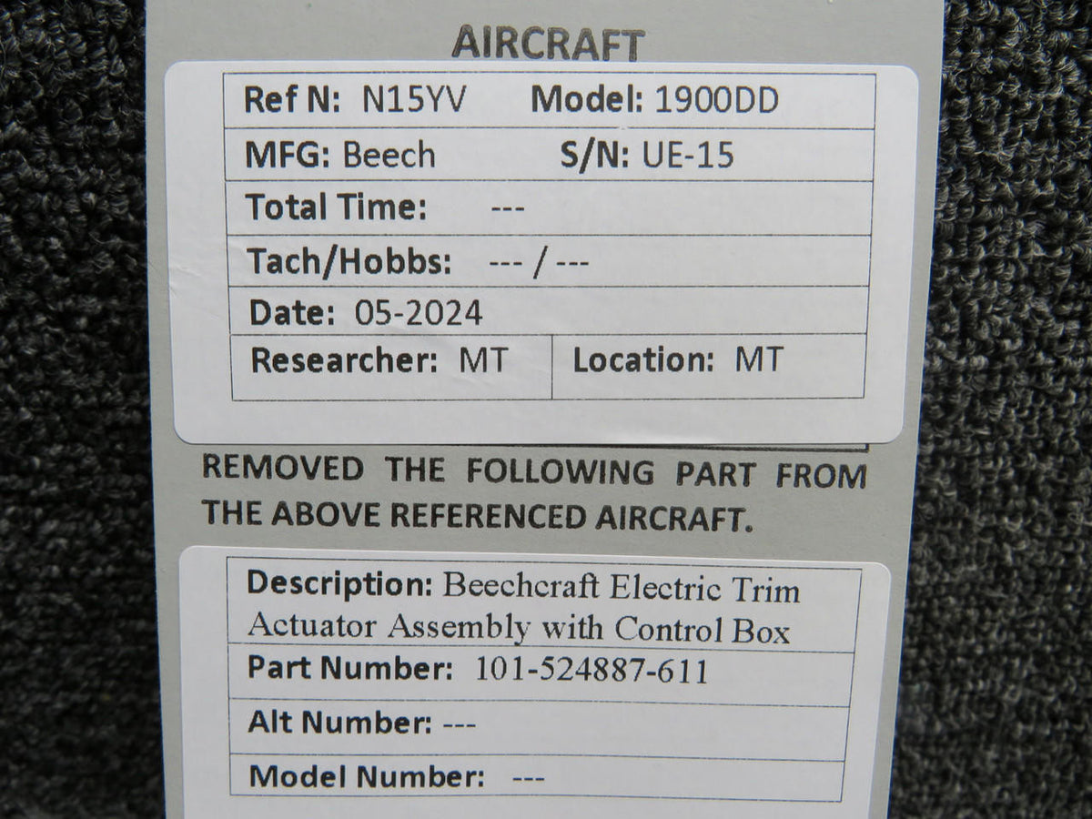 Beechcraft Parts 101-524887-611 Beechcraft Electric Trim Actuator Assembly with Control Box