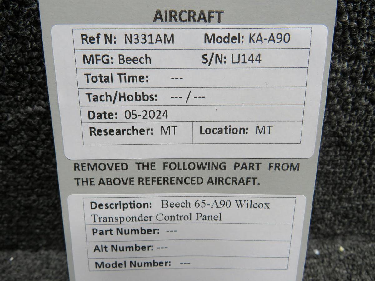 Beechcraft Beech 65-A90 Wilcox Transponder Control Panel