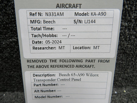 Beechcraft Beech 65-A90 Wilcox Transponder Control Panel