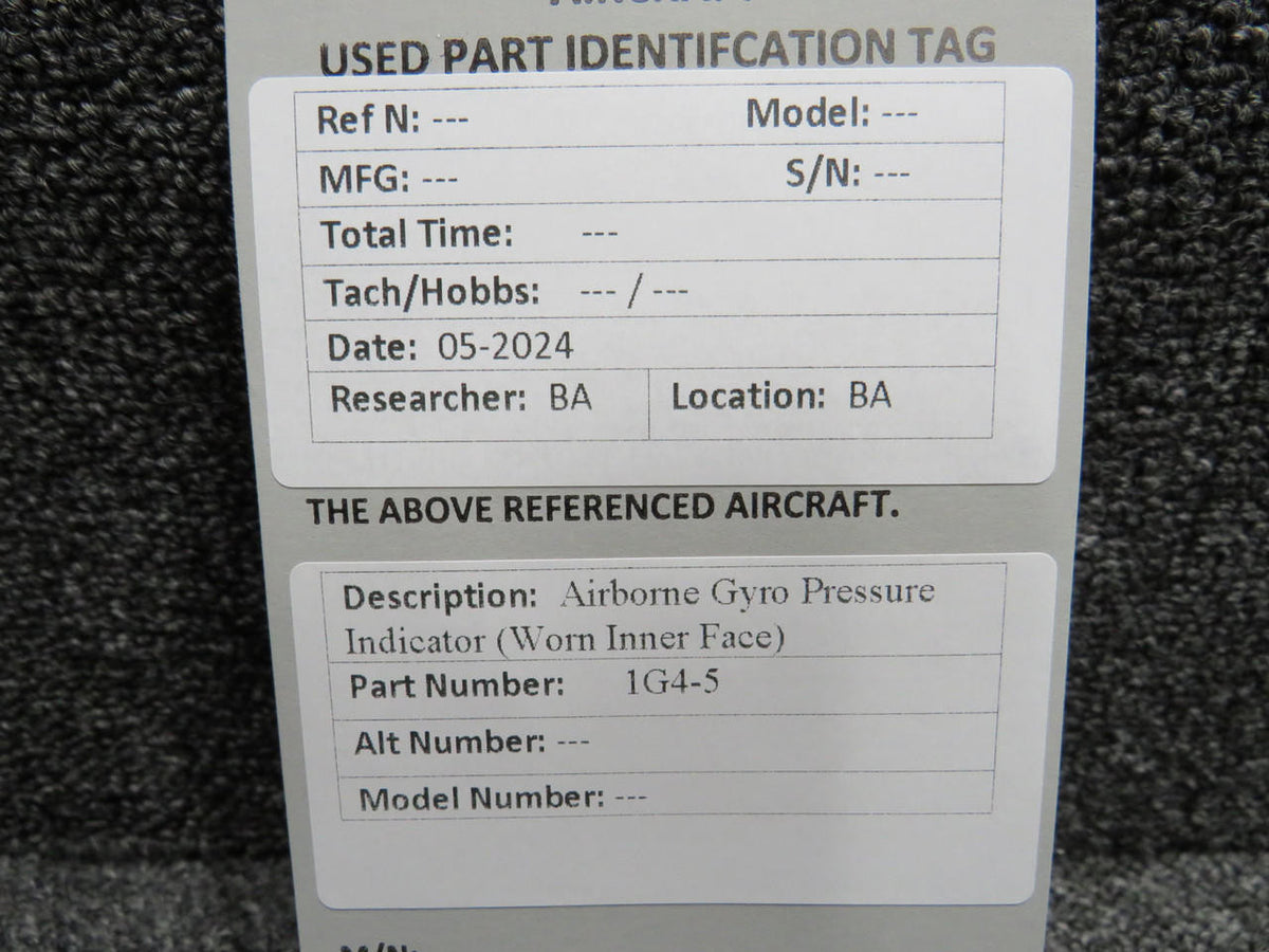 Airborne 1G4-5 Airborne Gyro Pressure Indicator (Worn Inner Face)