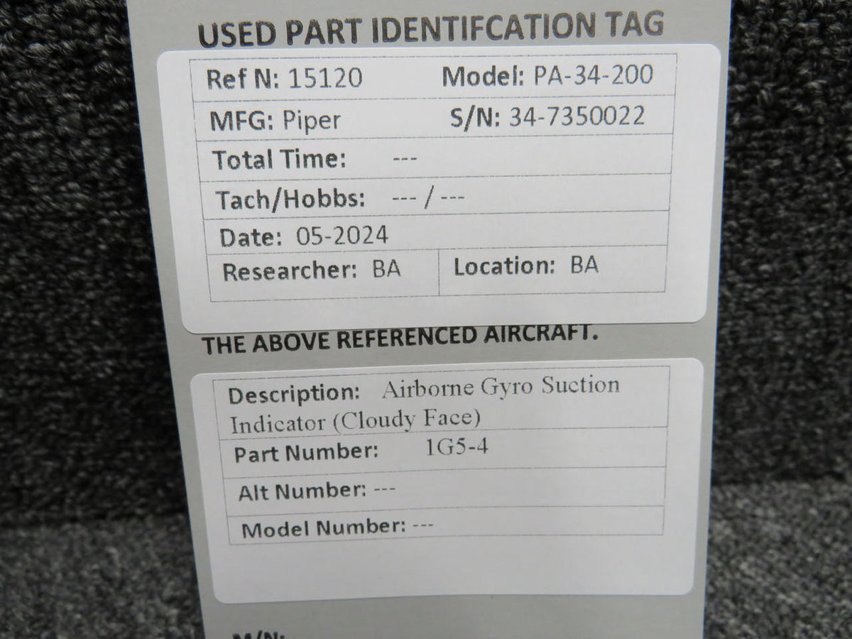 Airborne 1G5-4 Airborne Gyro Suction Indicator (Cloudy Face)