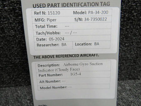 Airborne 1G5-4 Airborne Gyro Suction Indicator (Cloudy Face)
