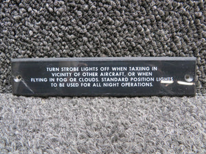 96-364087-3 Beechcraft 58 Plate Strobe Lights Instruction Placard