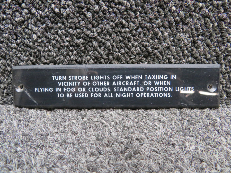 96-364087-3 Beechcraft 58 Plate Strobe Lights Instruction Placard