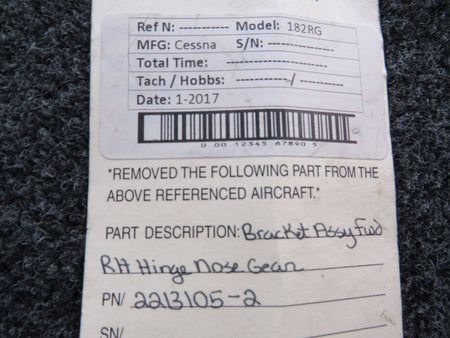 2213105-2 Cessna 182RG / TR182 Bracket Assembly Forward RH Hinge Nose Gear BAS Part Sales | Airplane Parts