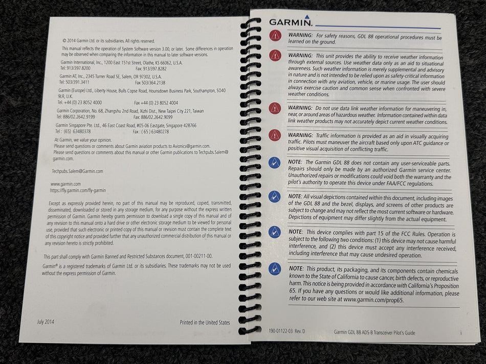 190-01122-03 Garmin GDL 88 ADS-B Transceiver Pilot’s Guide