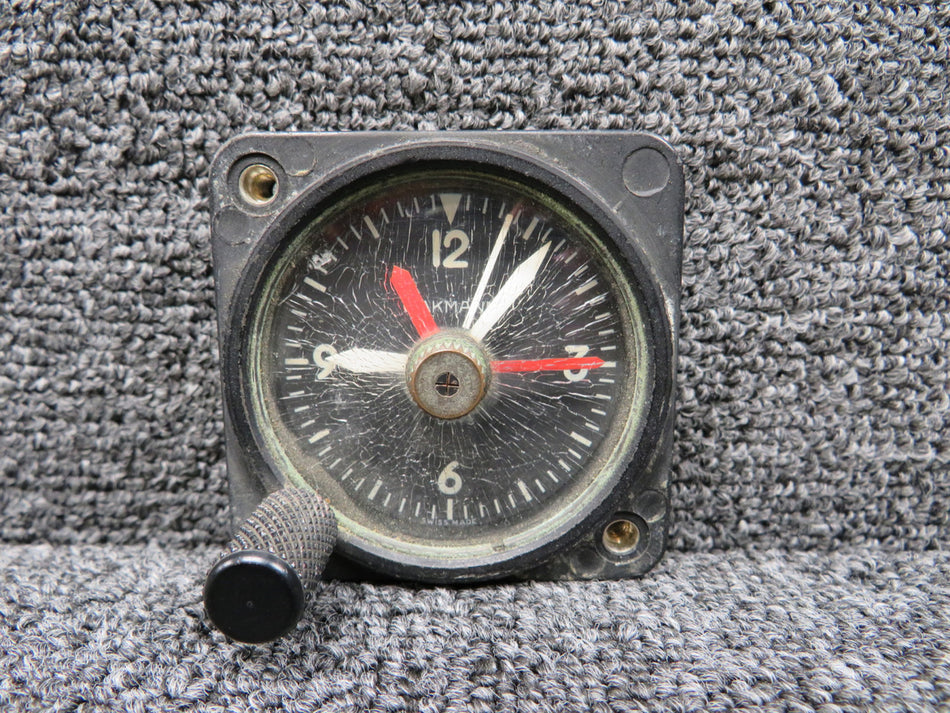 35-380004-5 (Use: 50-380013-5) Wakmann Clock (Worn Face, Cracked Glass)