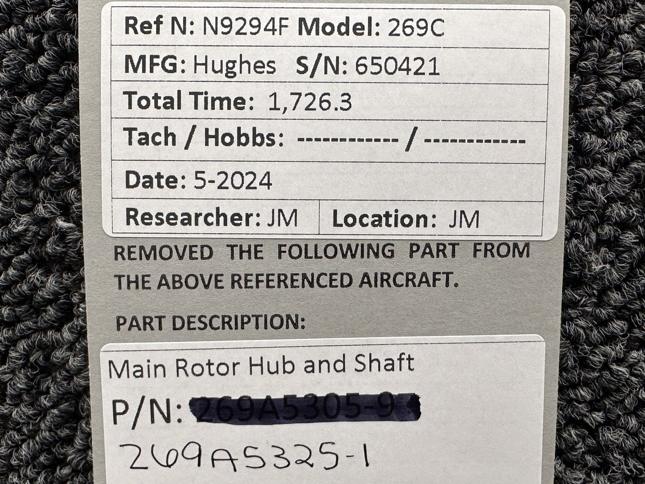 269A5325-1 Hughes Schweizer 269C Main Rotor Hub and Shaft – BAS
