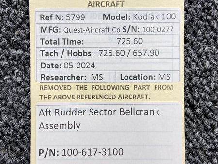 Kodiak 100-617-3100 Kodiak 100 Aft Rudder Sector Bellcrank Assembly