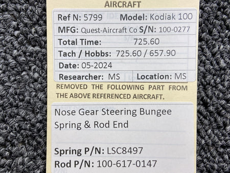 Kodiak LSC8497, 100-617-0147 Kodiak 100 Nose Gear Steering Bungee Spring & Rod End