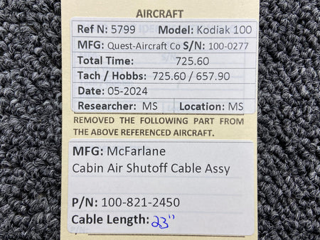 McFarlane 100-821-2450 McFarlane Cabin Air Shutoff Cable Assembly (Length: 23”)