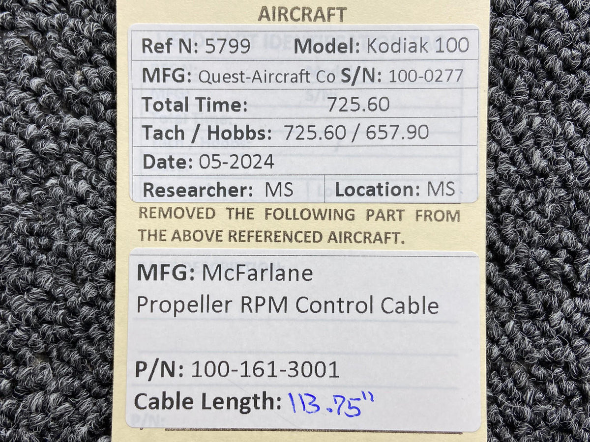 McFarlane 100-161-3001 McFarlane Propeller RPM Control Cable (Length: 113.75”)