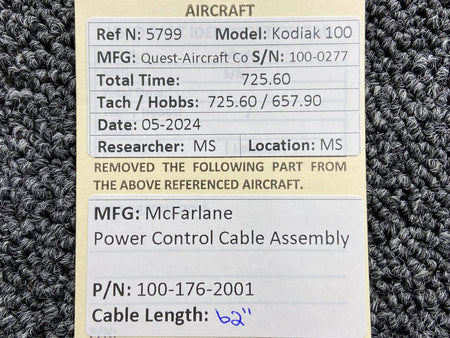 McFarlane 100-176-2001 McFarlane Power Control Cable Assembly (Length: 62”)