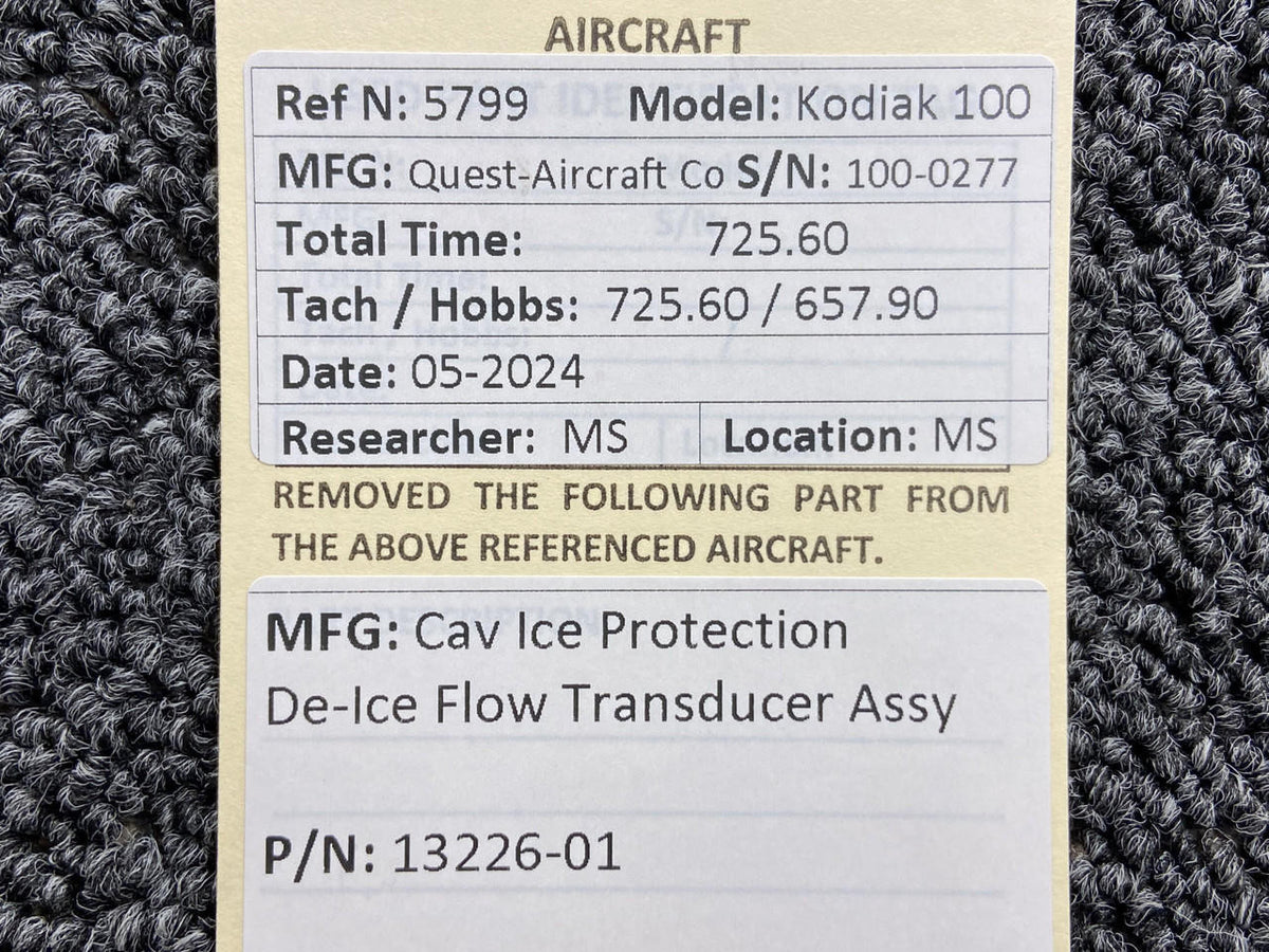 Cav Ice Protection LTD 13226-01 Cav Ice Protection De-Ice Flow Transducer Assembly