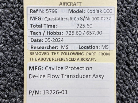 Cav Ice Protection LTD 13226-01 Cav Ice Protection De-Ice Flow Transducer Assembly