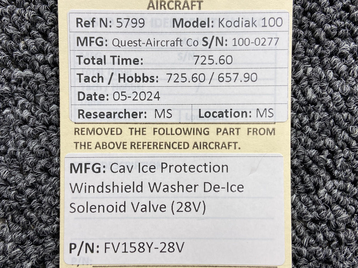 Cav Ice Protection LTD FV158Y-28V Cav Ice Protection Windshield Washer De-Ice Solenoid Valve (28V)