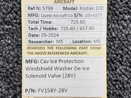 Cav Ice Protection LTD FV158Y-28V Cav Ice Protection Windshield Washer De-Ice Solenoid Valve (28V)