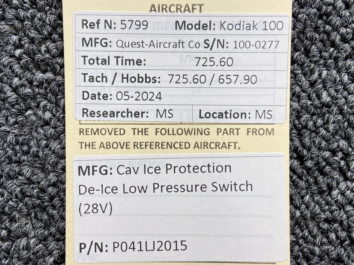 Cav Ice Protection LTD P041LJ2015 Cav Ice Protection De-Ice Low Pressure Switch (28V)