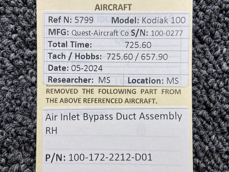 Kodiak 100-172-2212-D01 Kodiak 100 Air Inlet Bypass Duct Assembly RH