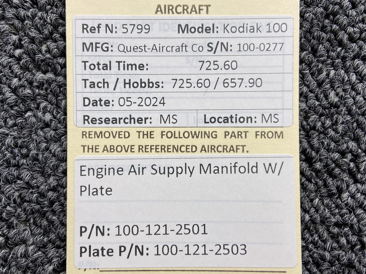 Kodiak 100-121-2501, 100-121-2503 Kodiak 100 Engine Air Supply Manifold w Plate