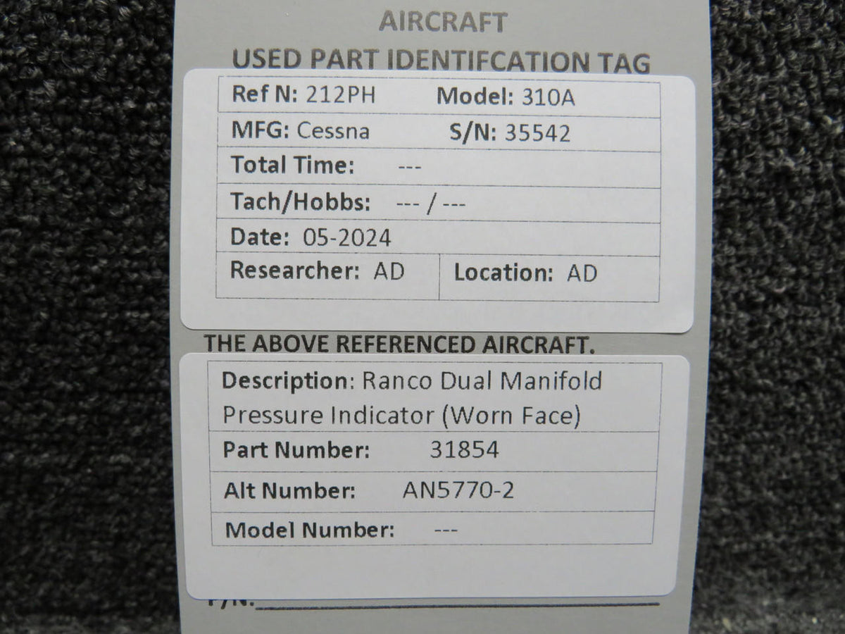 Ranco 31854 (Alt: AN5770-2) Ranco Dual Manifold Pressure Indicator (Worn Face)