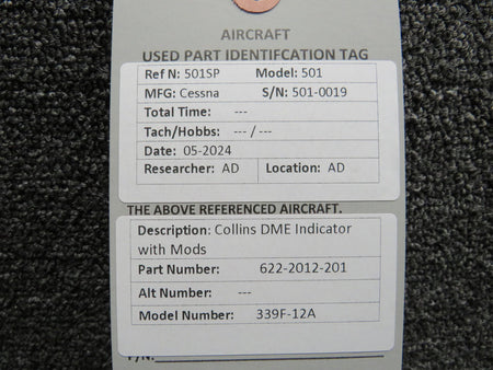 Collins 622-2012-201 Collins 339F-12A DME Indicator with Mods