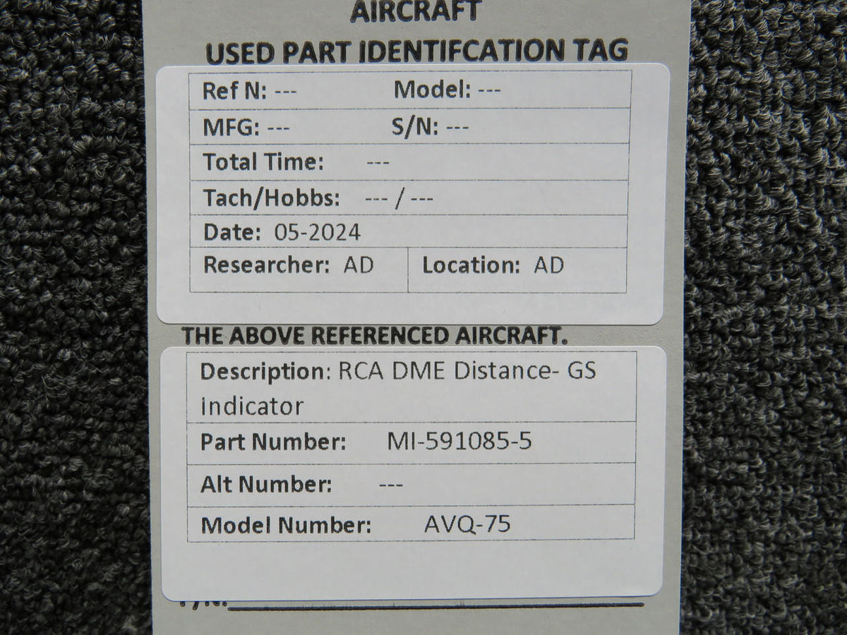 RCA MI-591085-5 RCA AVQ-75 DME Distance- GS Indicator